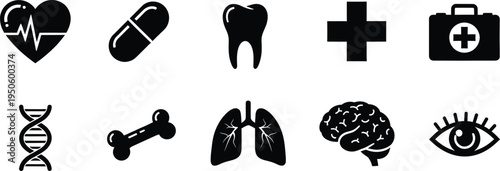 Medical healthcare icons set with stethoscope dna pills lungs heart
