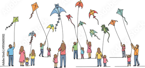 people flying colorful kites in the sky