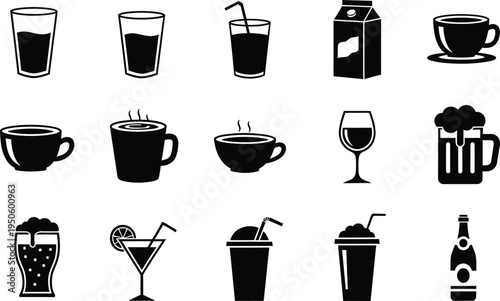 Drink beverage icons collection with hot cold alcoholic and non alcoholic drinks