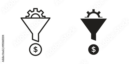 Sales funnel icon concept. Glyph and line vector illustrations on white background