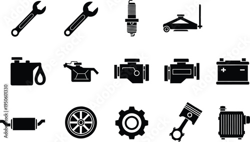 Automotive repair maintenance icons collection with wrench tire engine tools