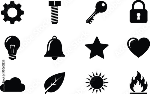Business security technology icons set with lock shield cloud gear