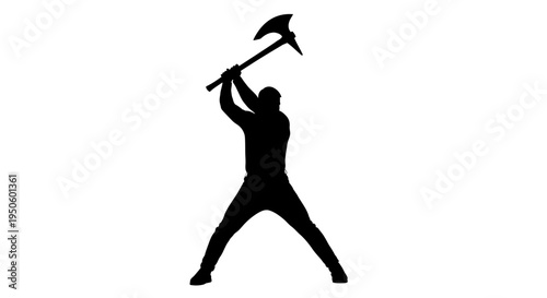 Man holding axe in aggressive stance.