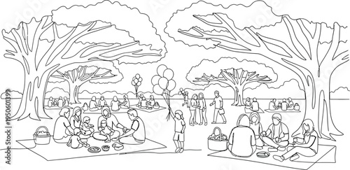 people sitting under trees in park