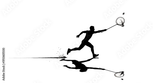 Man playing tennis with shadow reflection.