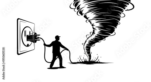 Man Plugging into Tornado Power Source.