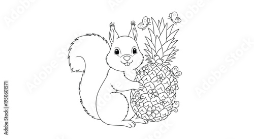 Vector illustration of a squirrel with a pineapple
