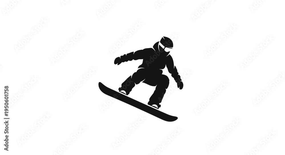 Fototapeta premium Man snowboarding down a slope fast.