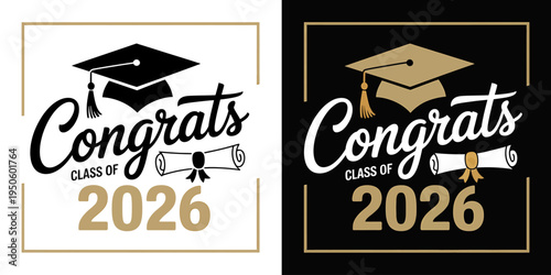 Graduation congrats class of 2026 gold and black celebration design elements