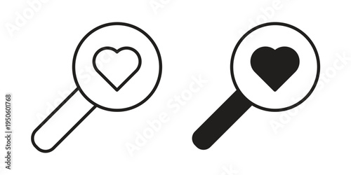 Search heart icon concept. Glyph and line vector illustrations on white background