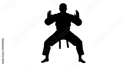 Martial Arts Silhouette in Stance Position.
