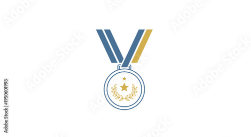 Medal with blue and gold ribbon.