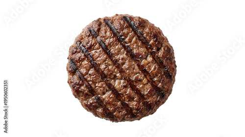 Cuadro en lienzo Juicy grilled beef burger patty with dark char marks on a transparent background