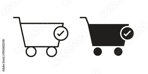 Shopping cart check icon concept. Glyph and line vector illustrations on white background