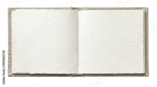 Schilderij op canvas Open square notebook with blank handmade cotton paper and linen cover on a trans