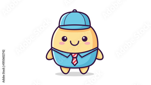 A cute cartoon character of a friendly potato person wearing a blue delivery cap and a necktie Vector