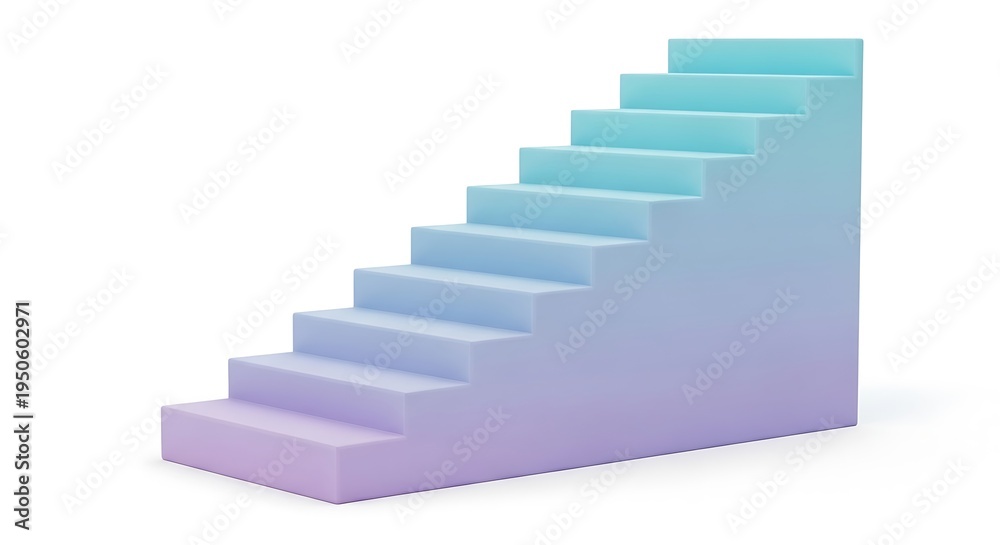 Fototapeta premium Ascending Heights: Gradient staircases, symbol of progress and growth, ascending to the sky. A graphic illustration