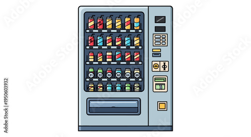 Retro Vending Machine Filled with Colorful Soda Cans and Bottles