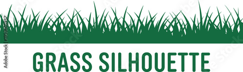 A stylized dark green silhouette of a grass border with the bold text GRASILHOUETE below it on a white background