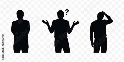 Silhouette of a man thinking, hand on chin, contemplating decision