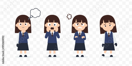 Young girl in school uniform thinking with a thought bubble