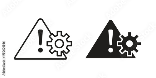 Technical warning icon concept. Glyph and line vector illustrations on white background