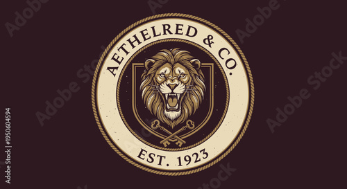 Majestic vintage lion head emblem design featuring ornate details and classic heraldic motifs, perfect for a distinguished brand identity
