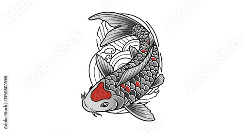 Japanese Koi Fish Tattoo Design with Wavy Lines