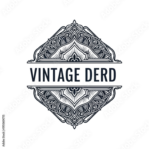 Ornate Line Art Vintage Badge with Elaborate Scrollwork and a Crowned Crest, Perfect for Heraldry and Emblematic Designs