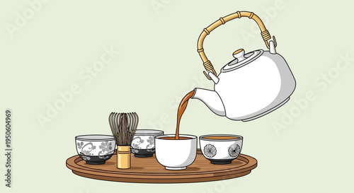 Japanese Tea Ceremony: Matcha Whisking and Pouring into Cups