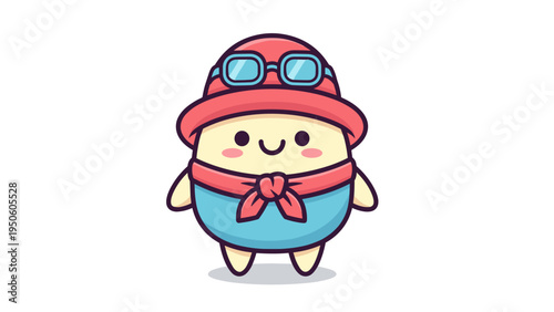 A cute cartoon potato character wearing a red explorer hat with goggles and a matching neck scarf Vector