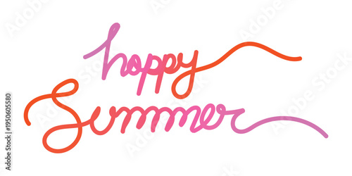 happy summer lettering design, colorful hand drawn calligraphy typography, vibrant seasonal greeting illustration