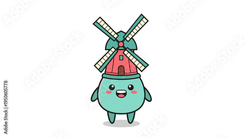A cute cartoon character designed to look like a traditional windmill with a happy smiling face Vector