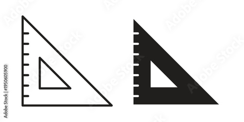 Triangle ruler icon concept. Glyph and line vector illustrations on white background