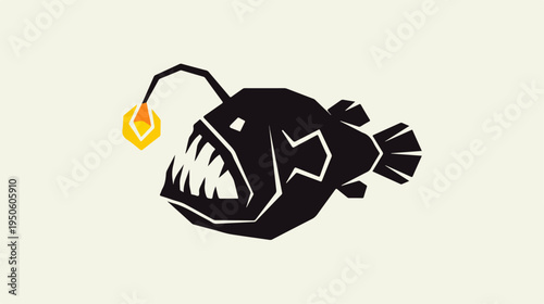 Anglerfish illustration with glowing lure on light background.