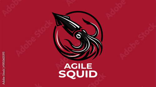 Agile Squid Logo Design on Red Background.