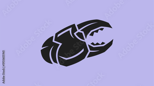 Black Crab Claw Icon on Light Purple Background.