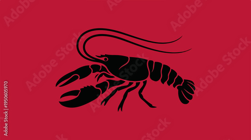 Black Lobster Silhouette on a Vibrant Red Background.