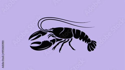 Black Lobster Silhouette on a Light Purple Background.