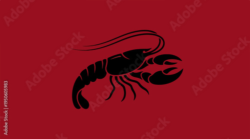 Black Lobster Silhouette on Red Background.