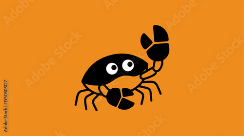 Cute Cartoon Crab with Big Eyes on Orange Background.