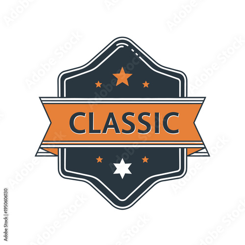 Vintage Classic Style Emblem Illustration with Ribbon Banner and Stars, Perfect for Quality Assurance Labels and Retro Branding Designs