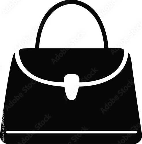 Elegant black silhouette icon of a classic women's handbag with a flap closure