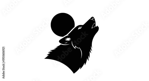 Majestic black silhouette of a wild wolf howling at a full moon, symbolizing wilderness, freedom, nature, and strength.