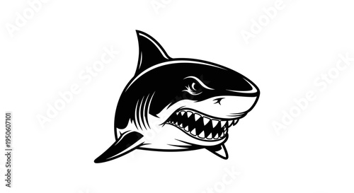 Aggressive Shark Head Graphic Illustration with Fierce Expression and Sharp Teeth, Powerful Marine Predator Symbol