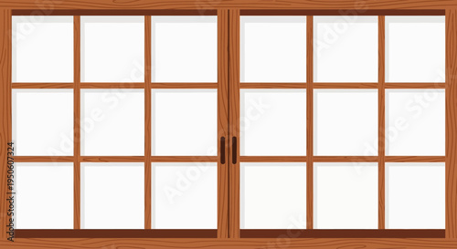 Classic Wooden Window Frame with Multiple Panes and Dark Handles