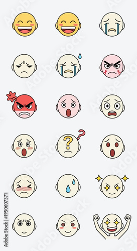 Collection of Diverse Emoji Faces Expressing Various Emotions and Reactions