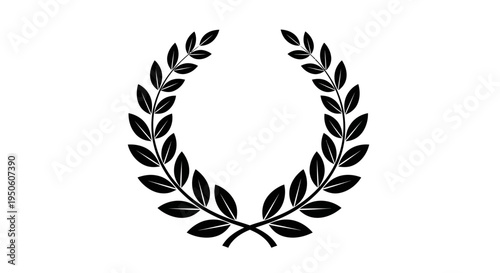 Classic Black Laurel Wreath Vector Illustration on White Background - Symbolizing Victory, Award, Honor, and Achievement
