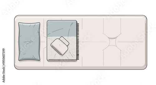 Top view of a neatly made bed with pillow, blanket, and mattress design