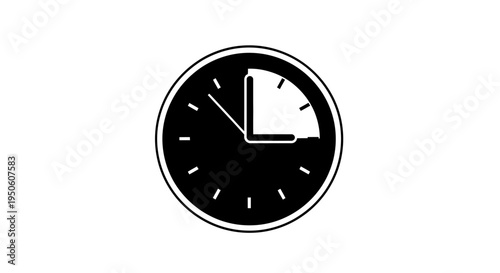 Minimalist black and white clock icon showing a quarter of an hour elapsed, representing time management, progress, or a deadline.